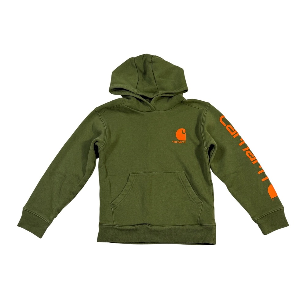 Carhartt Kids Olive Green Logo Graphic Hoodie Sweatshirt Size S 8-10 - Picture 2 of 9